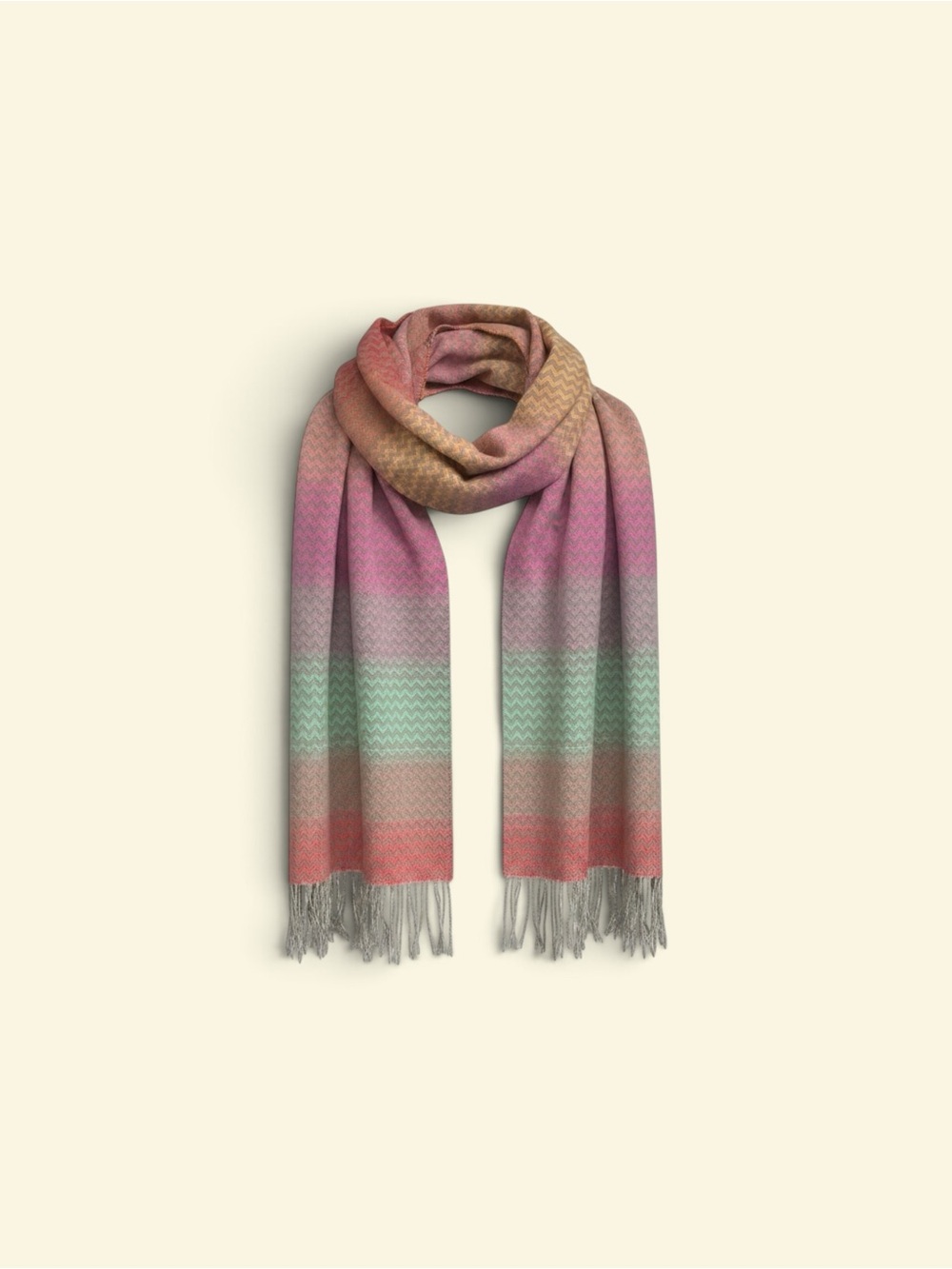 Cashmere Scotland Multicolor Striped Women's Scarf - Pink, Coral & Mint